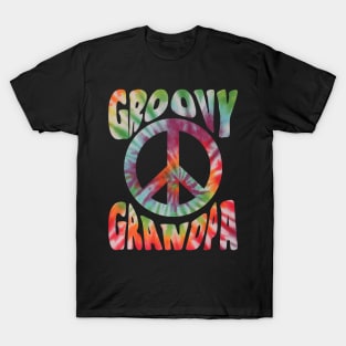 Groovy Hippie Tie Dye Vintage Peace Sign Groovy Grandpa T-Shirt